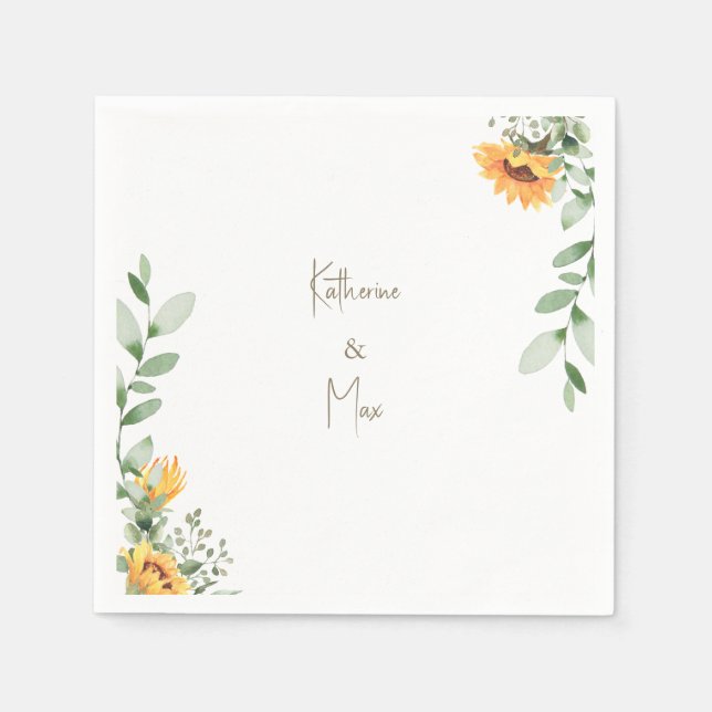 Serviette En Papier Elégant Sunflower Mariage Gold Texte Cocktail (Devant)