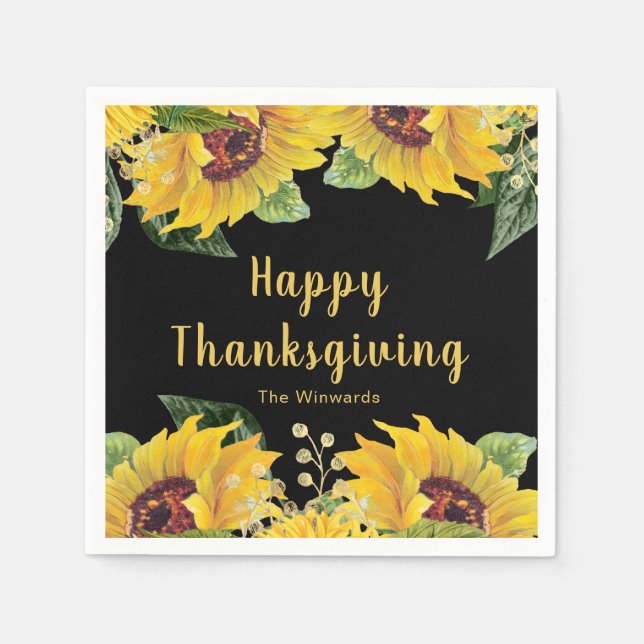 Serviette En Papier Elegant Sunflowers and Foliage Thanksgiving Party (Devant)