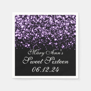 Serviette En Papier Élégant Sweet 16 Anniversaire Minuit Glam Purple