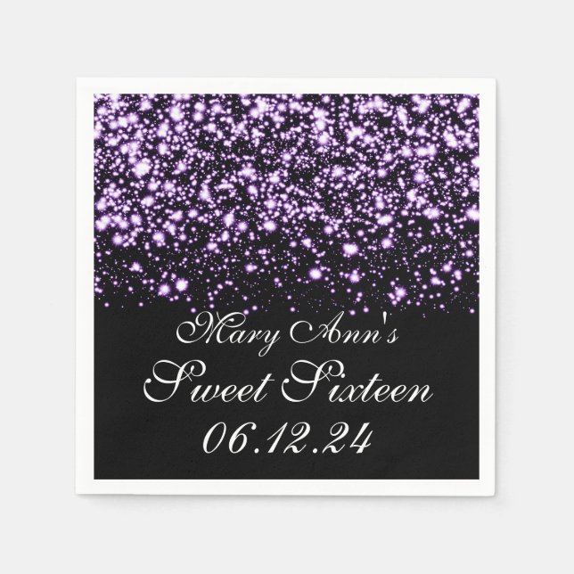 Serviette En Papier Élégant Sweet 16 Anniversaire Minuit Glam Purple (Devant)