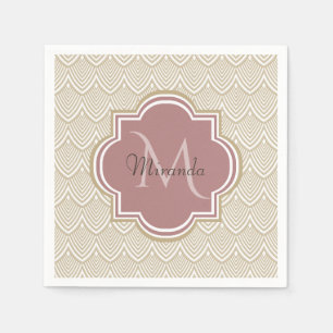 Serviette En Papier Élégant Tan Arched Scallops Mauve Monogramme Nom