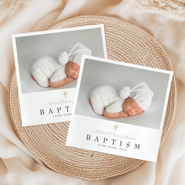 Serviette En Papier Elégant Taupe Croix Religieuse Photo Baptême (Elegant Taupe Religious Cross Photo Baptism Napkins)