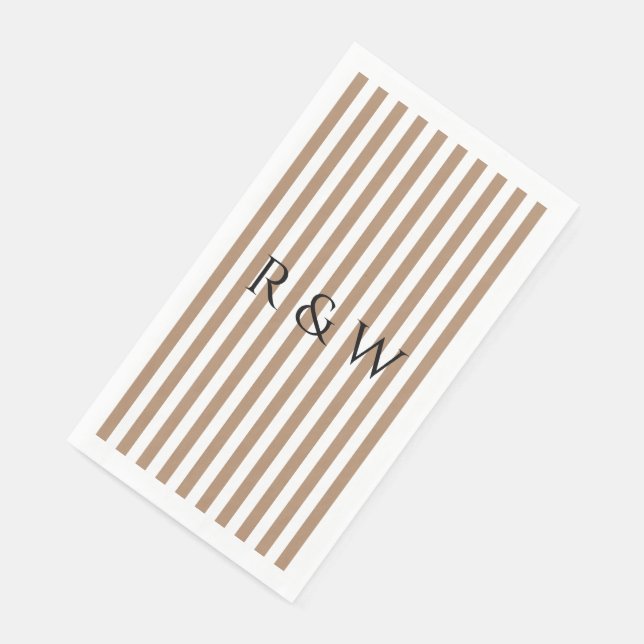 Serviette En Papier Élégant Taupe Stripes Mariage Été (Coin)