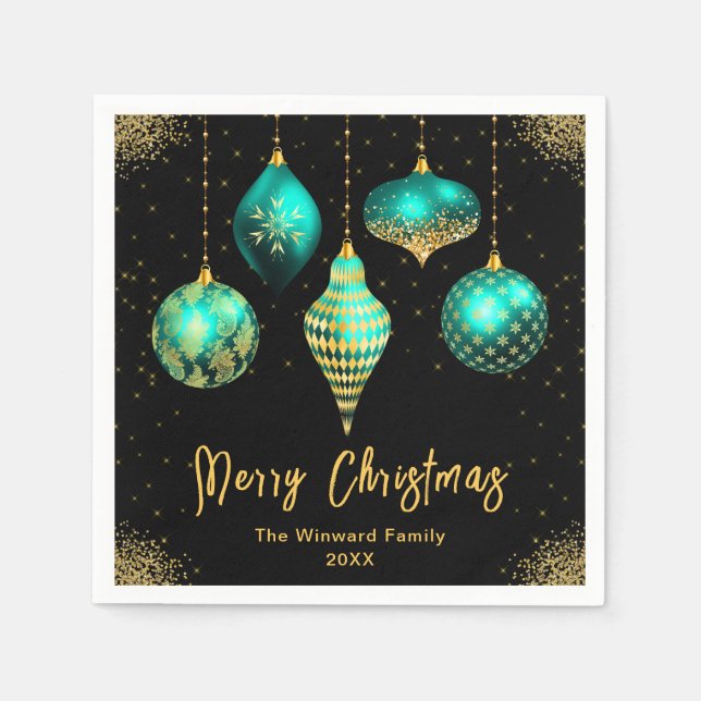 Serviette En Papier Elegant Teal and Gold Ornament Christmas (Devant)