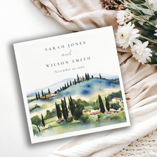 Serviette En Papier Elégant Toscane Italie Aquarelle Mariage paysage