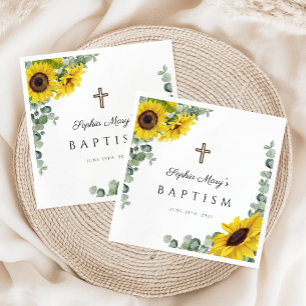 Serviette En Papier Élégant tournesol Baptême religieux