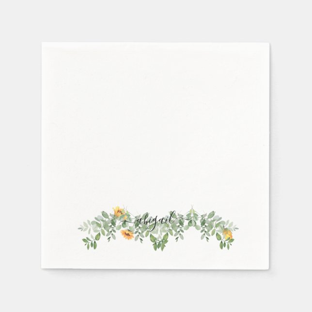 Serviette En Papier Élégant tournesol en Foliage Cocktail personnalisé (Devant)
