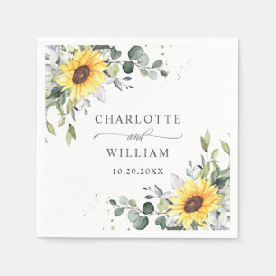 Serviette En Papier Elégant tournesol Eucalyptus Mariage de verdure