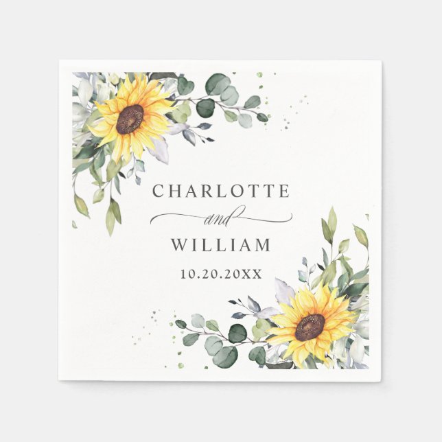 Serviette En Papier Elégant tournesol Eucalyptus Mariage de verdure (Devant)