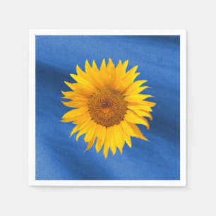Serviette En Papier Elégant tournesol jaune sur Mariage bleu royal