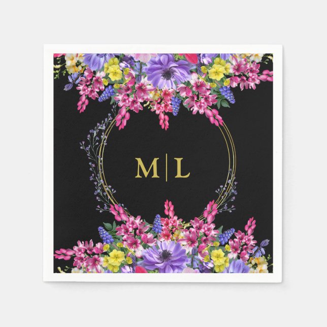 Serviette En Papier Élégant Toutes Les Occasions Monogramme Noir Multi (Devant)