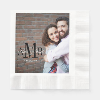 Serviette En Papier Élégant trois initiales Mariage photo serviettes