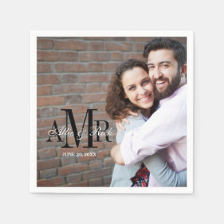 Serviette En Papier Élégant trois initiales Mariage photo serviettes