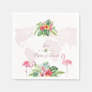 Serviette En Papier Élégant Tropical Floral Gold World Map Mariage