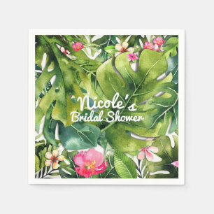 Serviette En Papier Elégant Tropics Vert Feuille Floral Aquarelle