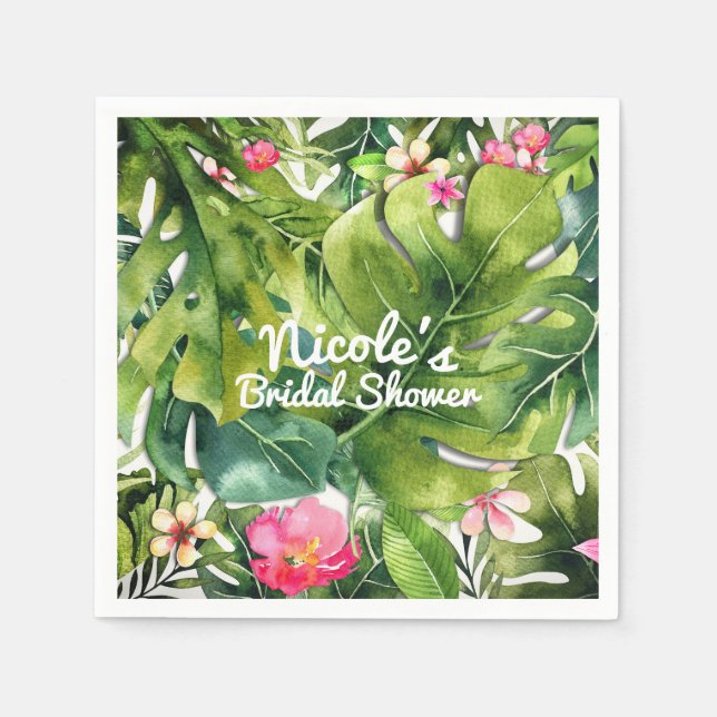 Serviette En Papier Elégant Tropics Vert Feuille Floral Aquarelle (Devant)
