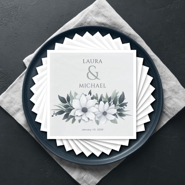 Serviette En Papier Elégant Turquoise de menthe florale (Créateur téléchargé)