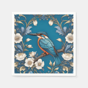 Serviette En Papier Élégant turquoise Kingfisher Bird Floral