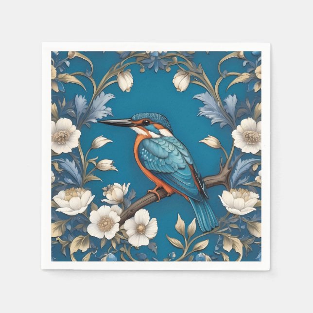 Serviette En Papier Élégant turquoise Kingfisher Bird Floral (Devant)