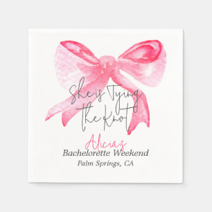 Serviette En Papier Élégant Tying Knot Pink Bow Bachelorette Party