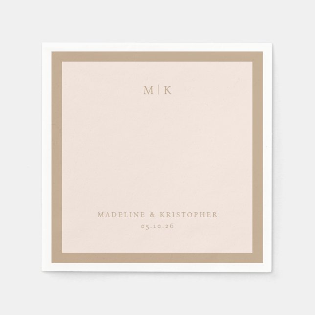 Serviette En Papier Élégant Typographique Beige (Devant)