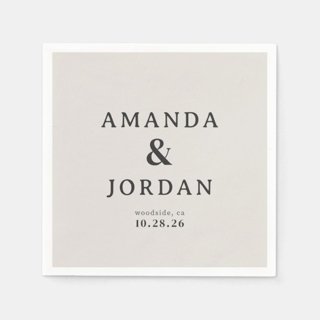 Serviette En Papier Élégant Typographique Beige (Devant)