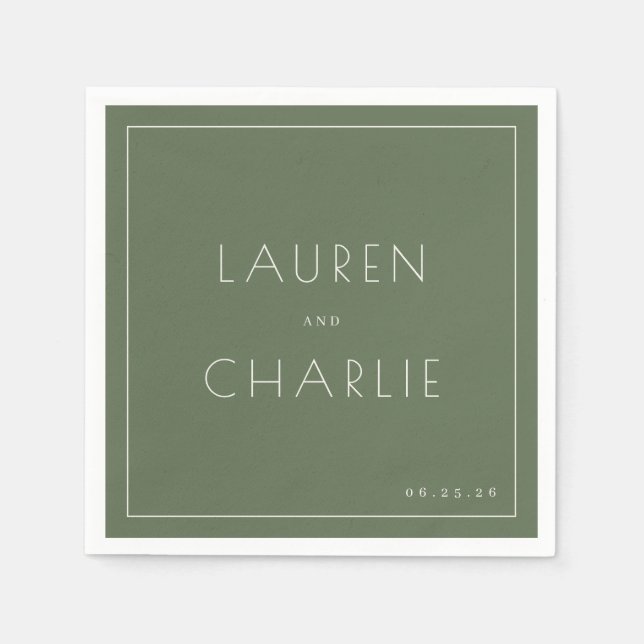 Serviette En Papier Élégant Typographique Olive (Devant)