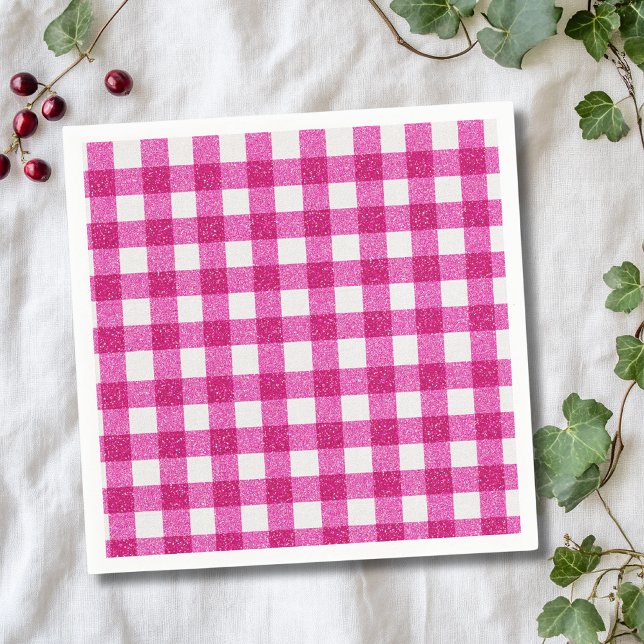 Serviette En Papier Elegant Valentine Pink Glitter Tartan on White (Créateur téléchargé)