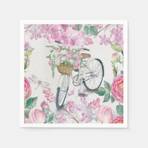 Serviette En Papier Élégant vélo et fleurs