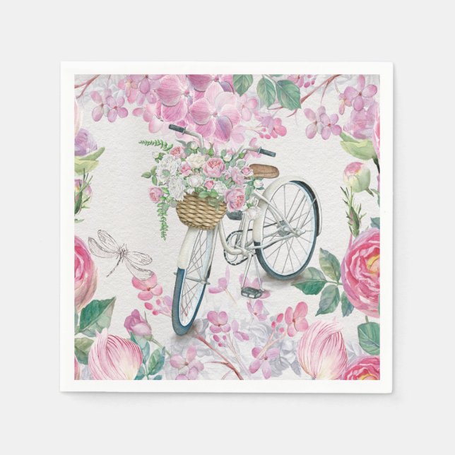 Serviette En Papier Élégant vélo et fleurs (Devant)