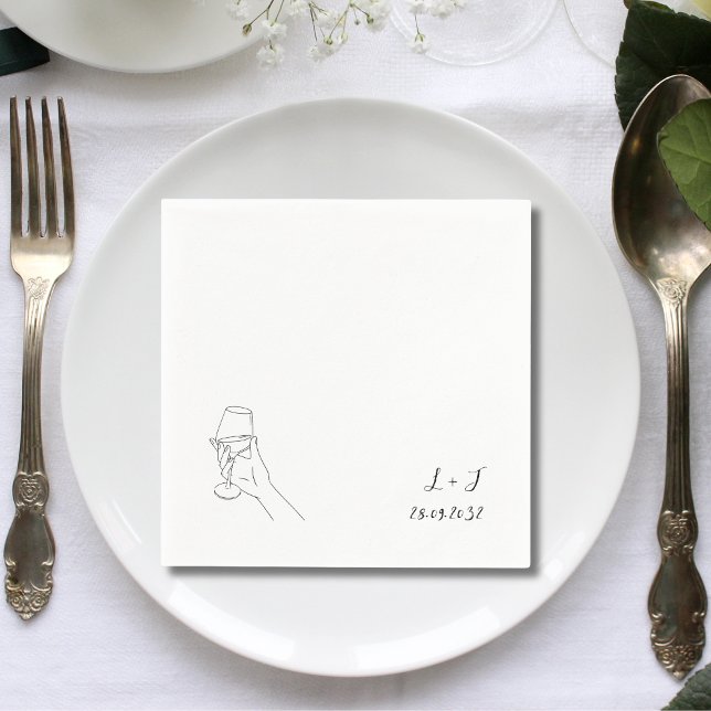Serviette En Papier Élégant Verres à Cheer Script Mariage Papier (Elegant cheers script glasses paper napkins add chic flair to wedding drinks.)