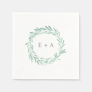 Serviette En Papier Élégant vert Aquarelle Mariage de monogramme de co