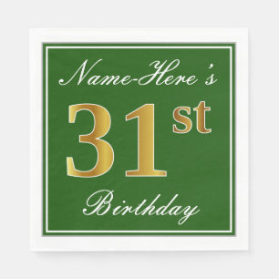 Serviette En Papier Elégant Vert, Faux Or 31ème Anniversaire + Nom