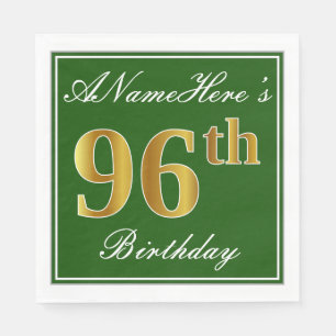 Serviette En Papier Elégant Vert, Faux Or 96ème Anniversaire + Nom