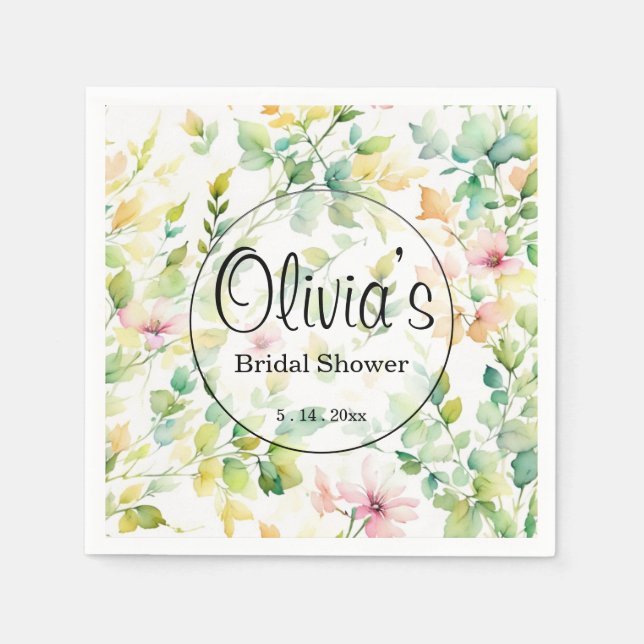 Serviette En Papier Elégant vert fleurs sauvages d'aquarelle (Devant)