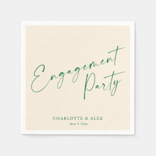Serviette En Papier Élégant Vert Ivoire Calligraphie Fête de Fiançaill