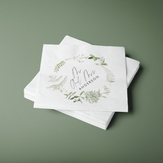 Serviette En Papier Élégant vert mariage de script botanique moderne (Créateur téléchargé)