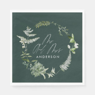 Serviette En Papier Élégant vert moderne script botanique mariage napk