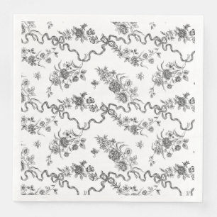 Serviette En Papier Élégant Vintage gravé noir Roses et rubans