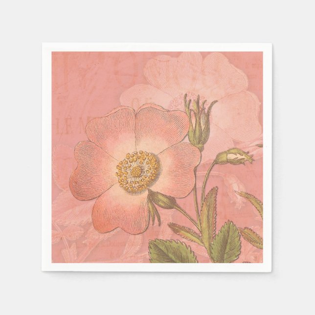 Serviette En Papier Élégant Vintage Primrose Mariage rose (Devant)