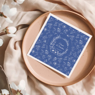 Serviette En Papier Elégant Vintage Romance Dusty Blue Floral Mariage