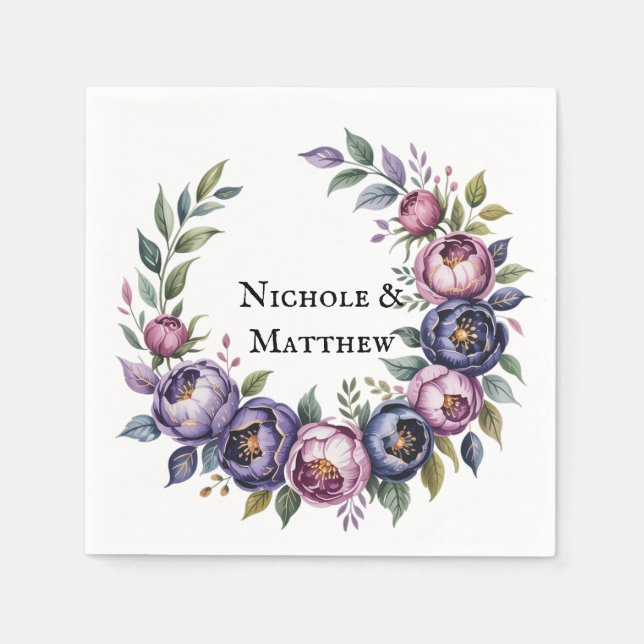 Serviette En Papier Élégant violet et Mariage du bouquet Magenta Peony (Devant)