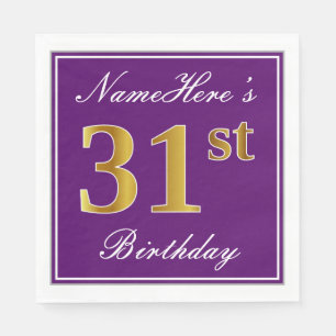 Serviette En Papier Elégant violet, Faux Gold 31ème anniversaire + Nom