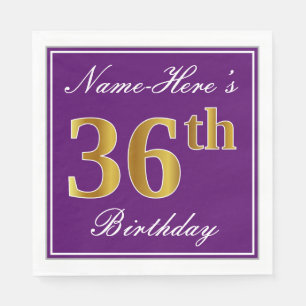 Serviette En Papier Elégant violet, Faux Gold 36ème anniversaire + Nom