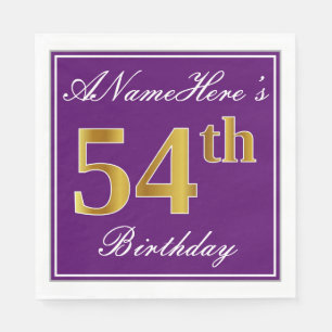 Serviette En Papier Elégant violet, Faux Gold 54ème anniversaire + Nom