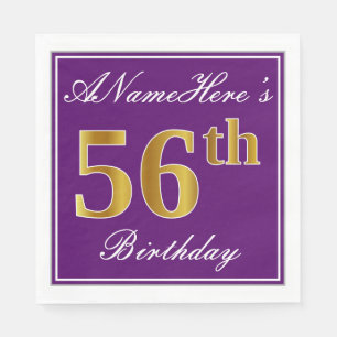 Serviette En Papier Élégant violet, Faux Gold 56ème anniversaire + Nom