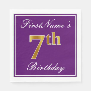 Serviette En Papier Élégant violet, Faux Gold 7ème anniversaire + Nom