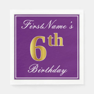 Serviette En Papier Élégant violet, Faux or 6e anniversaire + nom
