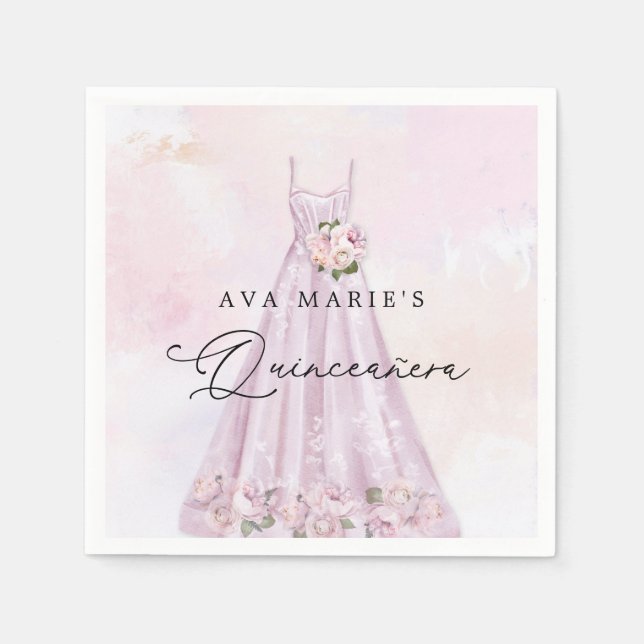 Serviette En Papier Élégant violet Floral Quinceañera Party Napkins (Devant)