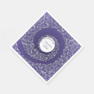 Serviette En Papier Élégant violet Mariage damassé